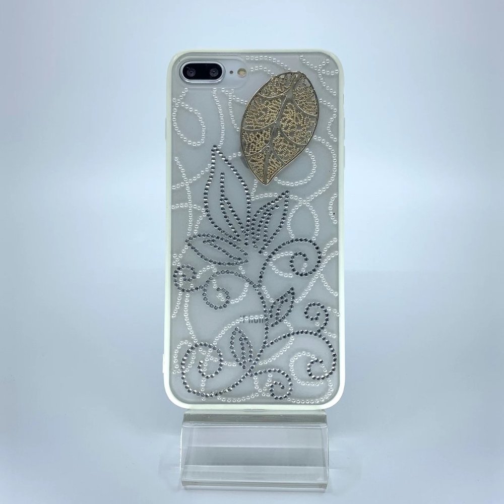 iPhone 7 Plus, 8 Plus TPU +PC case. Unique Handmade Silver white rhinestones